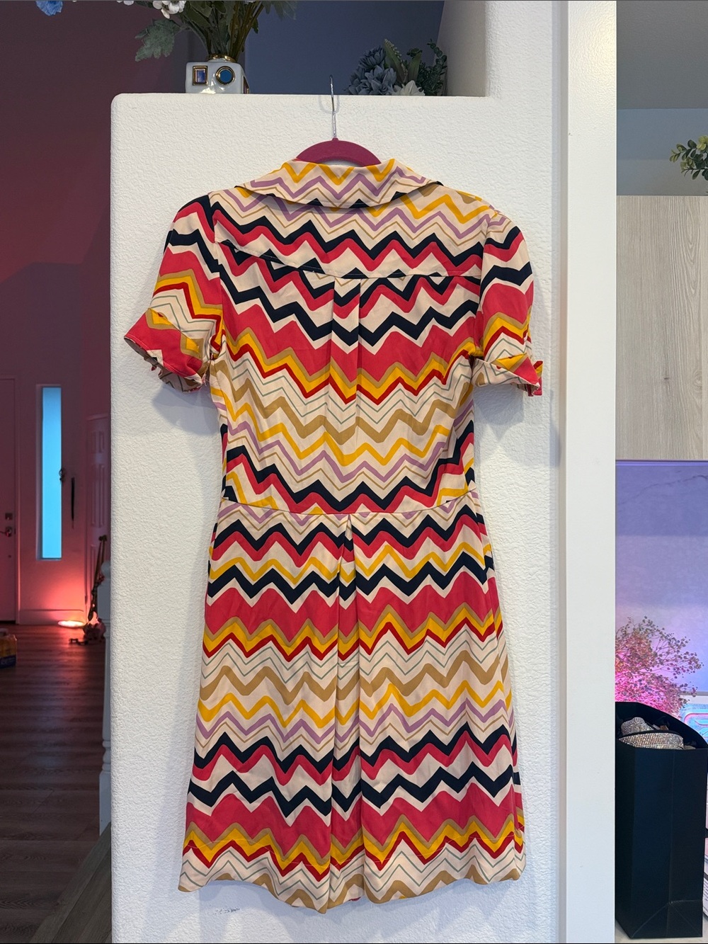 Diane Von Furstenberg Chevron Short Sleeve Mini Dress in Red, Yellow & Black - Picture 7 of 7